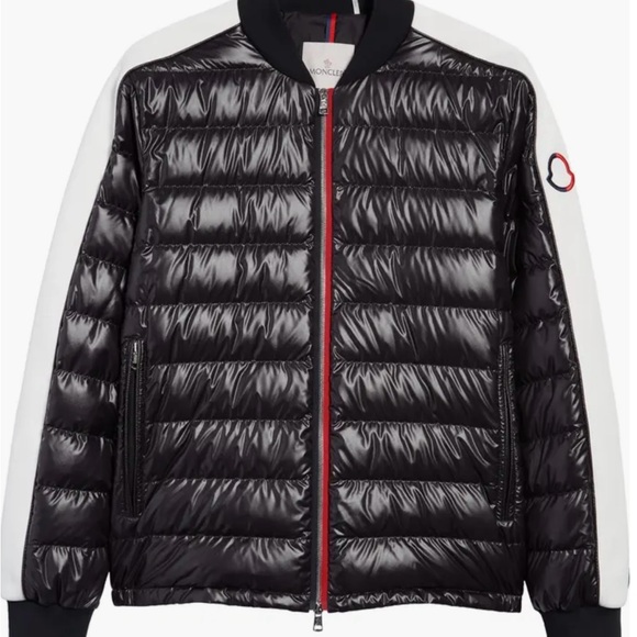 Moncler Arroux Down Bomber Jacket Shiny Black and White Puffer Jacket - Picture 1 of 10